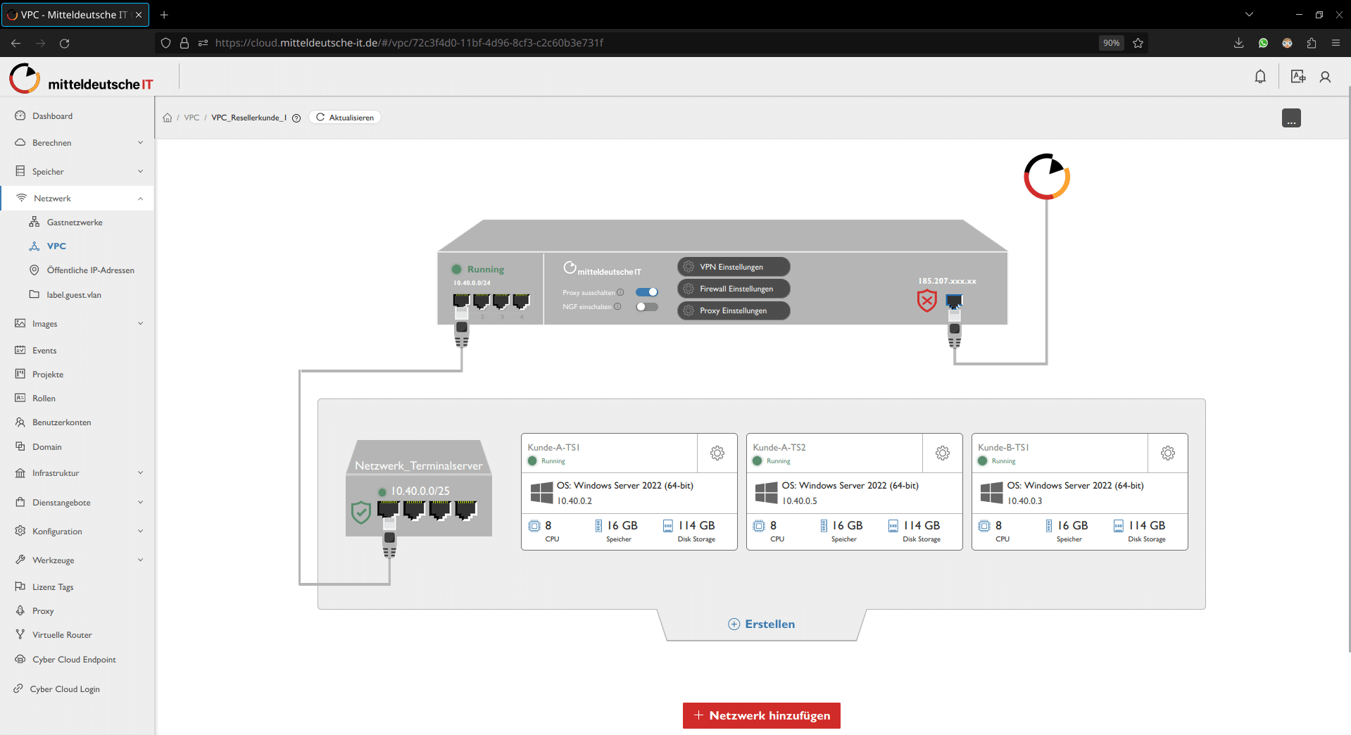 VPC Ansicht vom mIT IaaS Manager - Infrastructure as a Service (IaaS)
